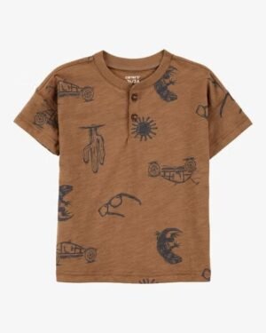 Toddler Desert Print Henley - Brown